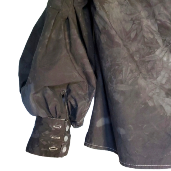 BEULA style grey puff sleeve distressed tie dye button up collared shirt - Picture 6 of 16